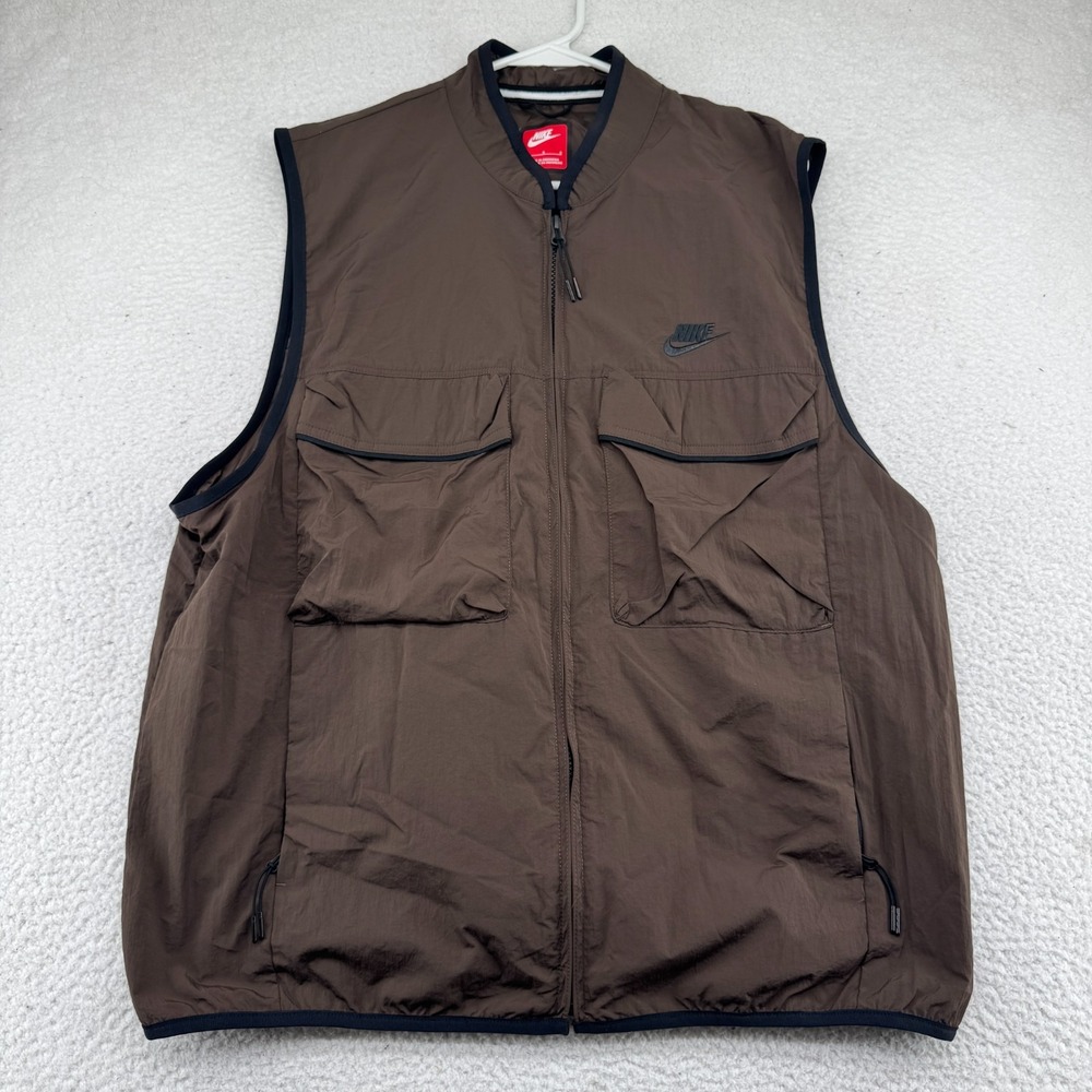 Nike Tech Utility Vest Mens Large Brown Full Zip Utility Cargo Full Zip Pockets